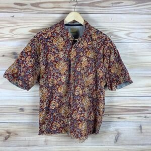 Free Nature Shirt Mens XXL Red Paisley Block Print Raw Hem Camp DIY Distressed